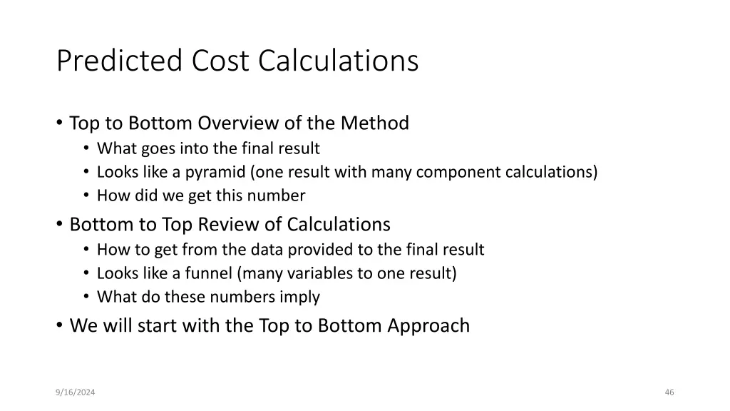 predicted cost calculations