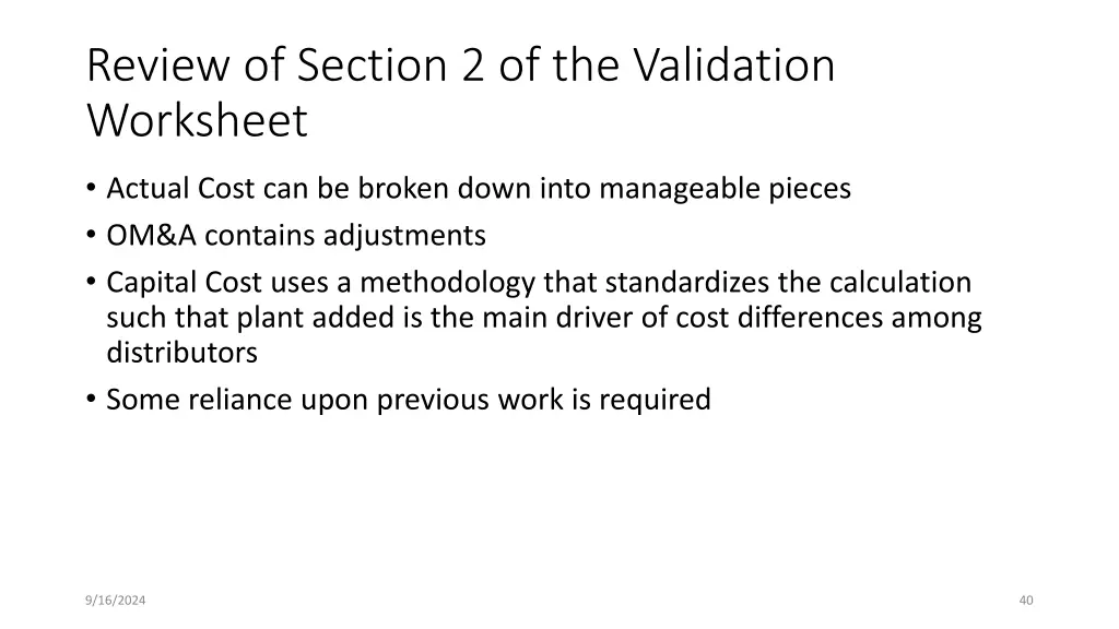 review of section 2 of the validation worksheet