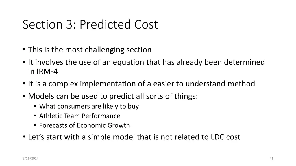 section 3 predicted cost