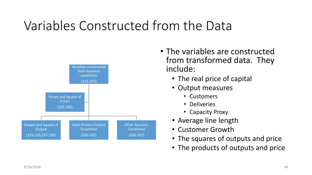 variables constructed from the data