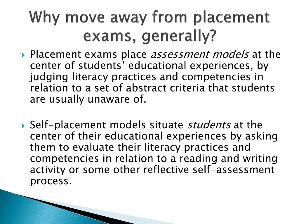 placement exams place assessment models