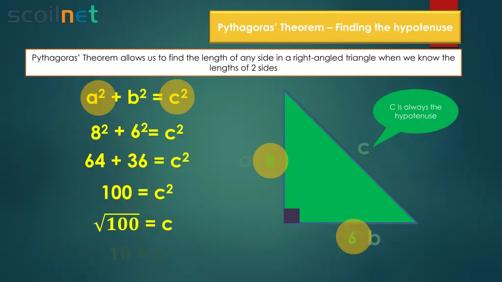 pythagoras theorem finding the hypotenuse