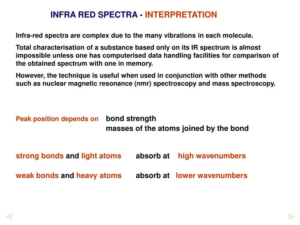 infra red spectra interpretation