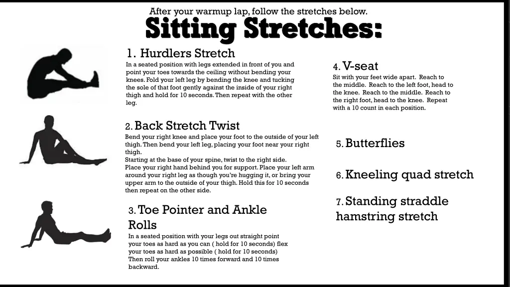 after your warmup lap follow the stretches below 1