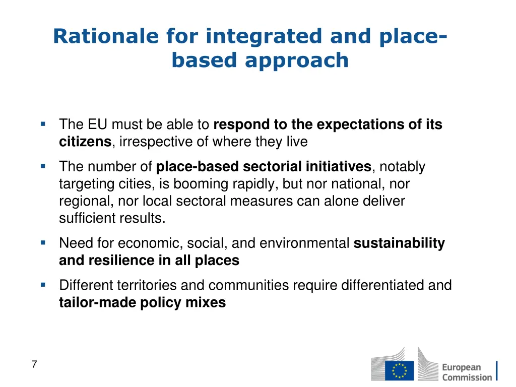 rationale for integrated and place based approach