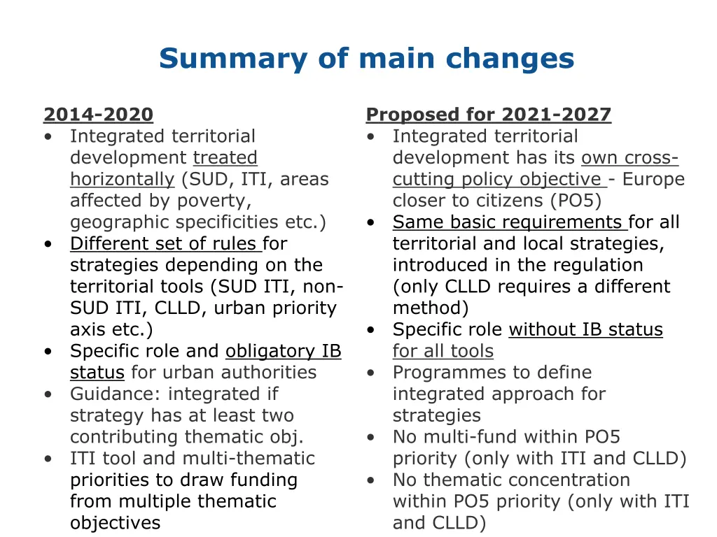 summary of main changes