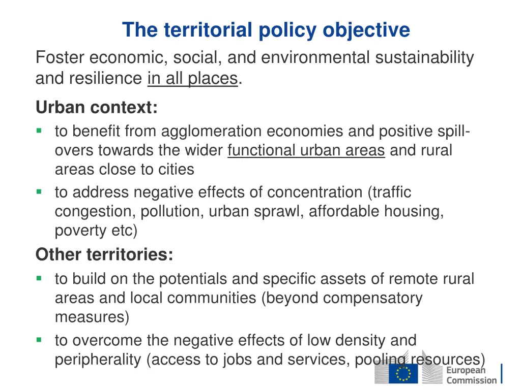 the territorial policy objective foster economic