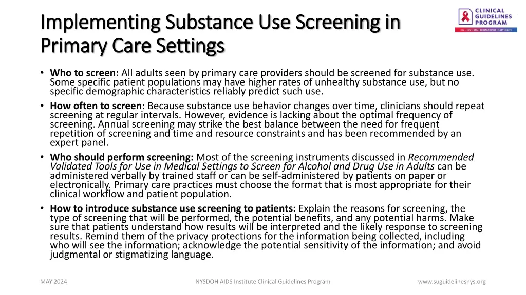 implementing substance use screening