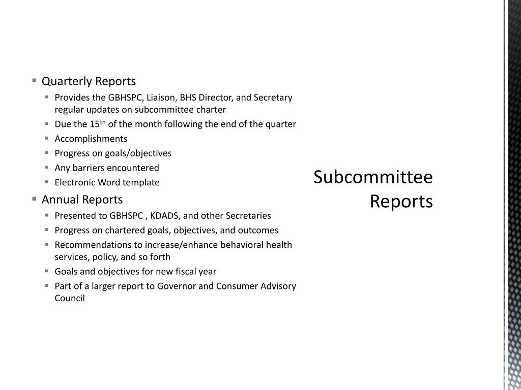 quarterly reports provides the gbhspc liaison