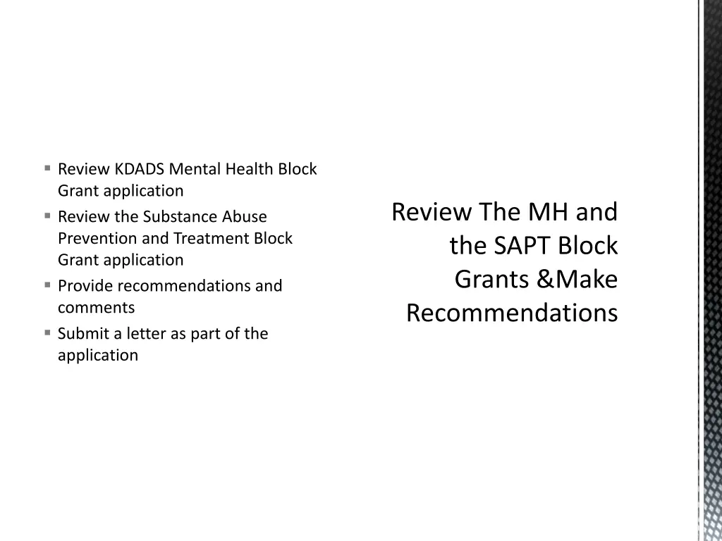 review kdads mental health block grant