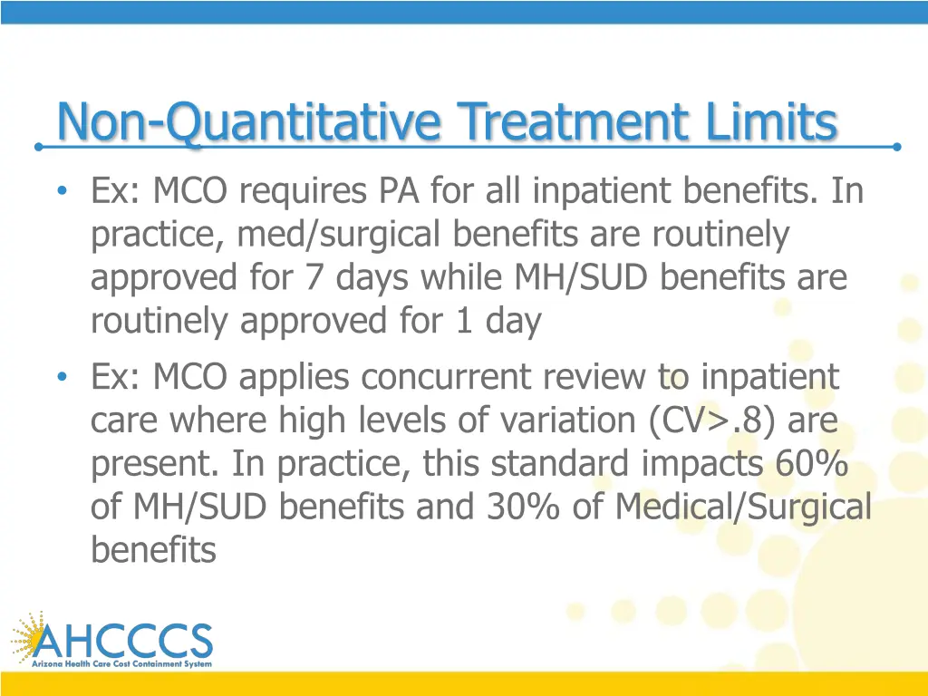 non quantitative treatment limits ex mco requires