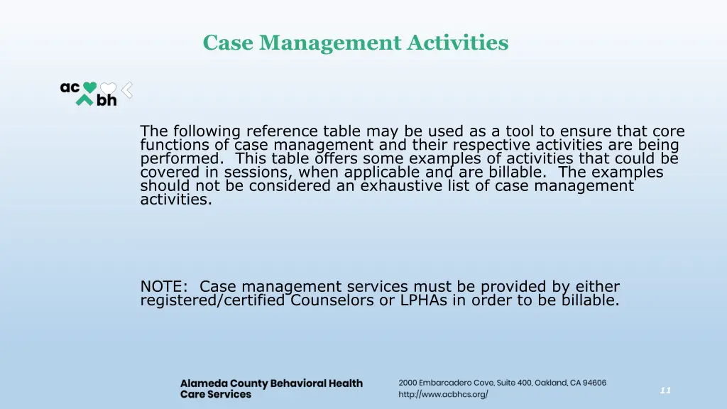 case management activities