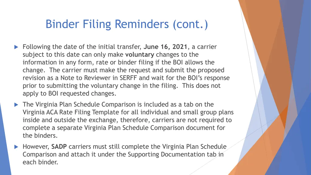 binder filing reminders cont