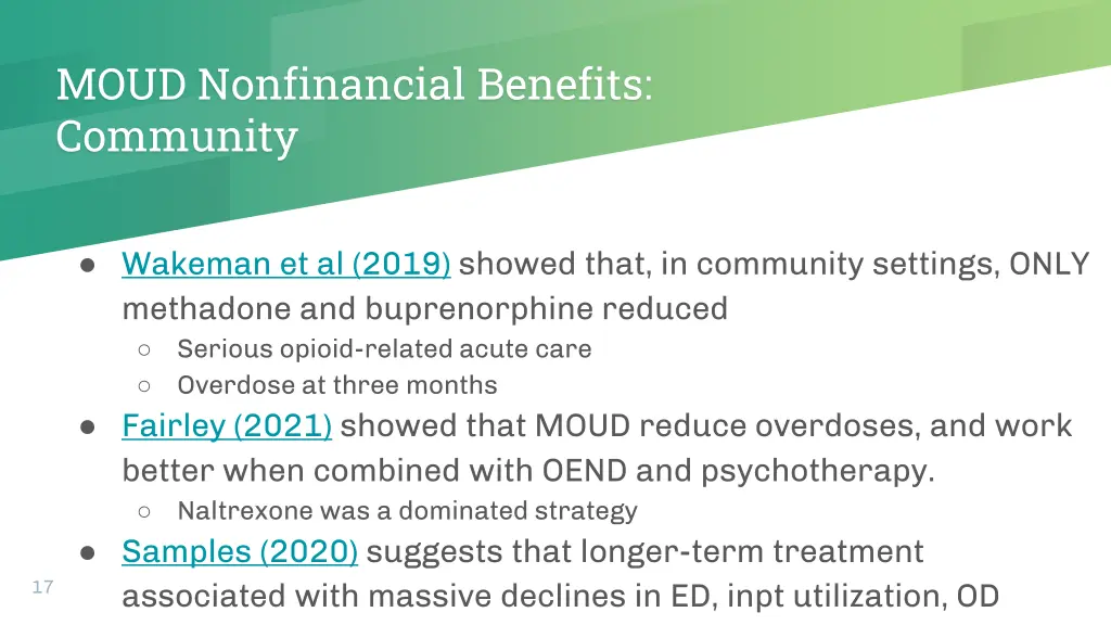 moud nonfinancial benefits community