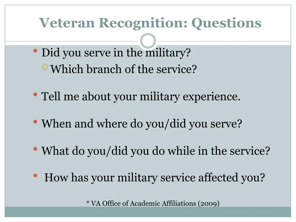 veteran recognition questions