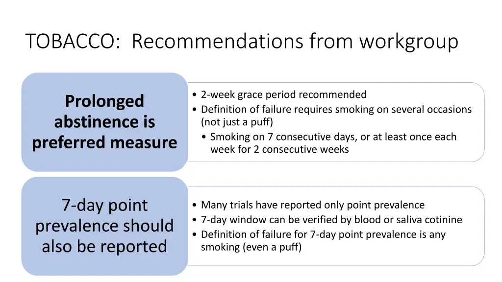 tobacco recommendations from workgroup