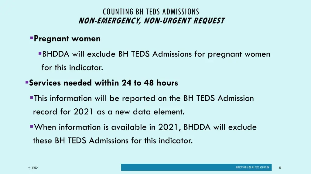 counting bh teds admissions non emergency