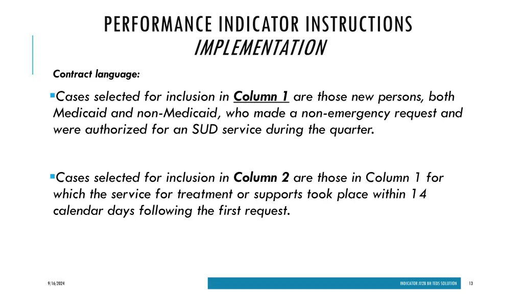 performance indicator instructions implementation