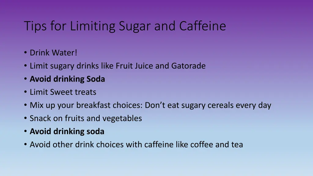 tips for limiting sugar and caffeine