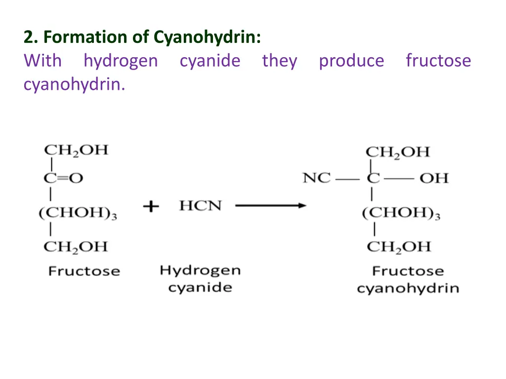 2 formation of cyanohydrin with hydrogen cyanide