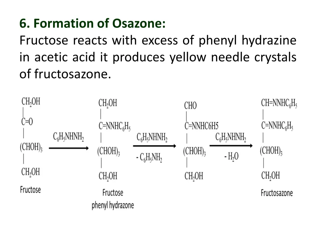 6 formation of osazone fructose reacts with