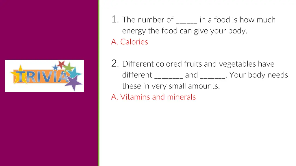 1 the number of in a food is how much energy