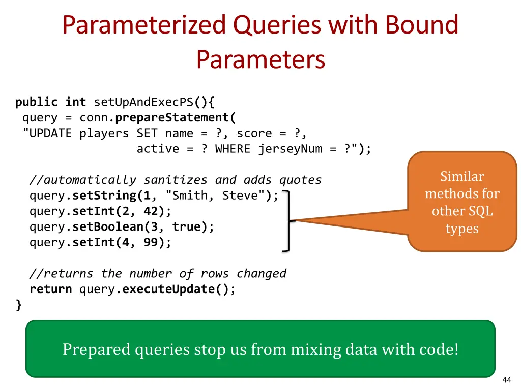 parameterized queries with bound parameters