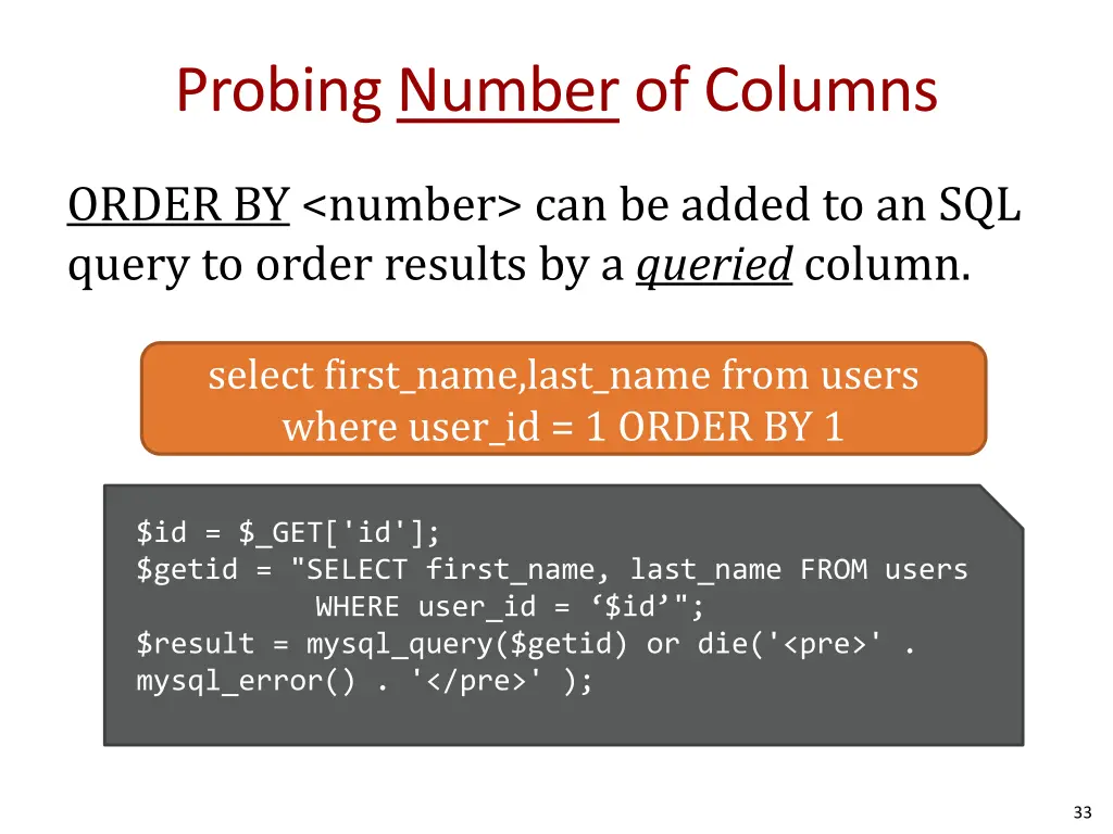 probing number of columns