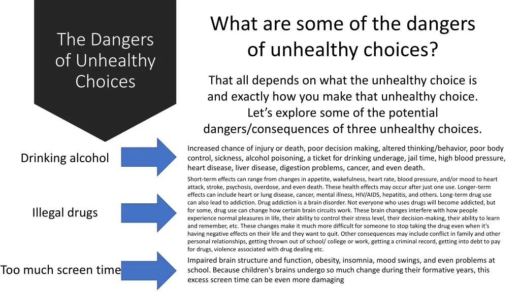 what are some of the dangers of unhealthy choices