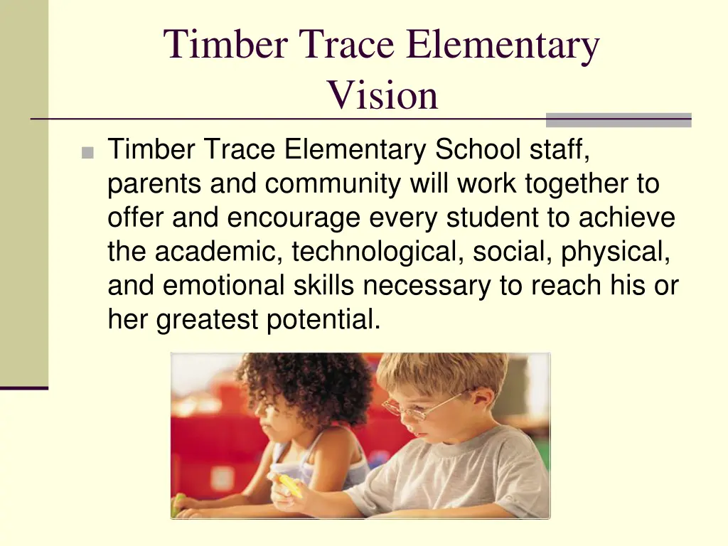 timber trace elementary vision