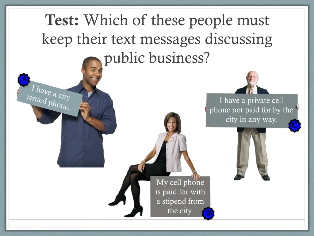 test which of these people must keep their text