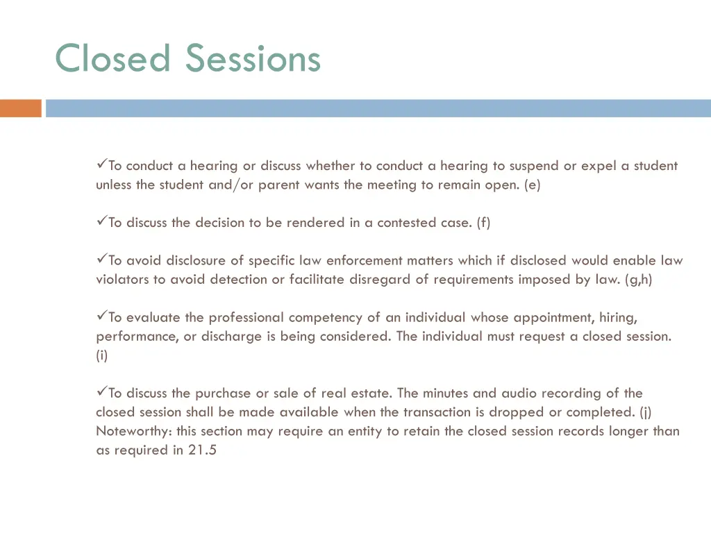 closed sessions 1