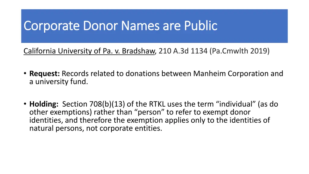 corporate donor names are public corporate donor