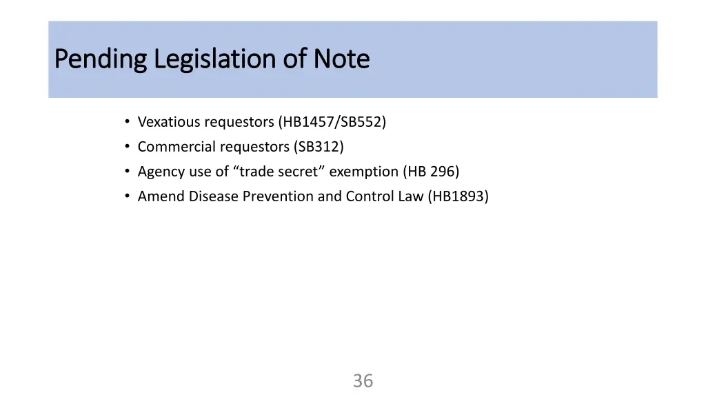 pending legislation of note pending legislation