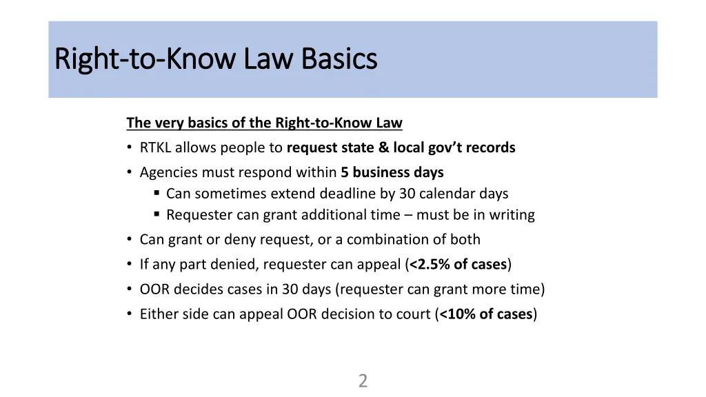 right right to to know law basics know law basics