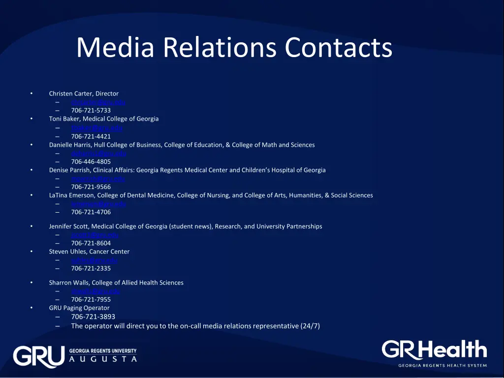 media relations contacts