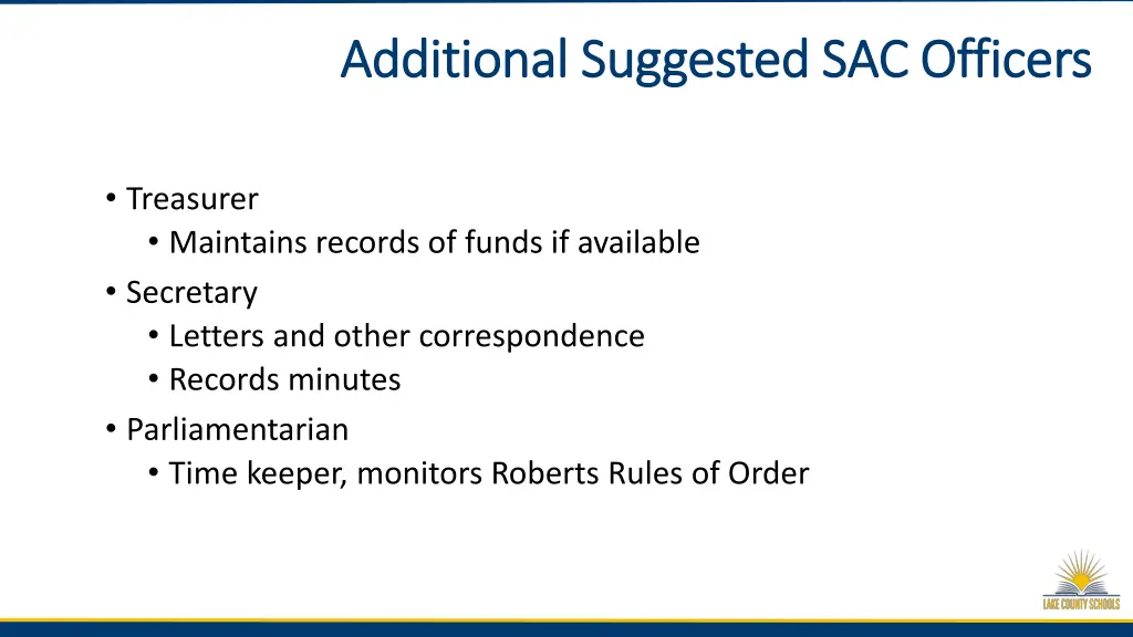 additional suggested sac officers additional