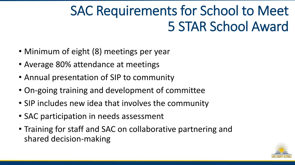 sac requirements for school to meet