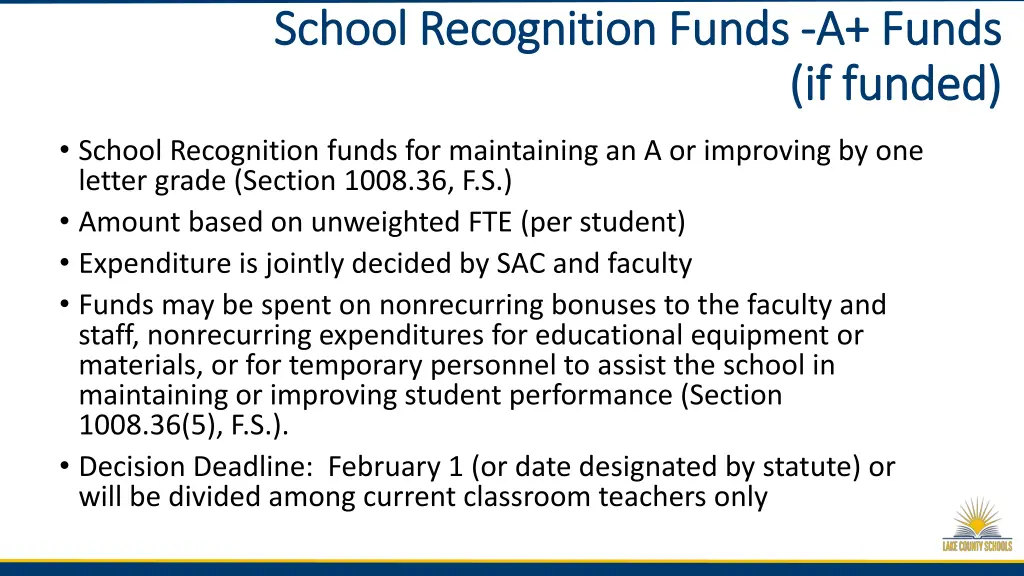 school recognition funds school recognition funds