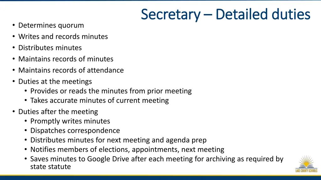 secretary secretary detailed duties detailed