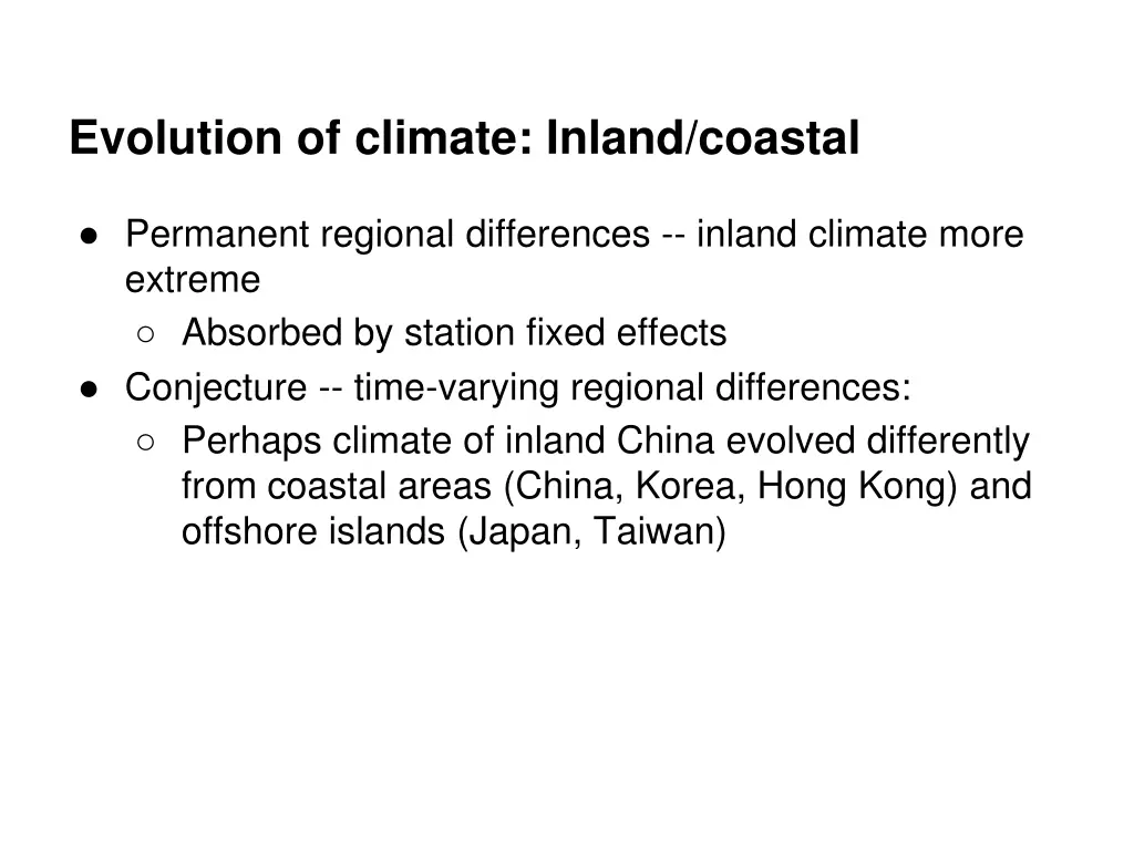 evolution of climate inland coastal