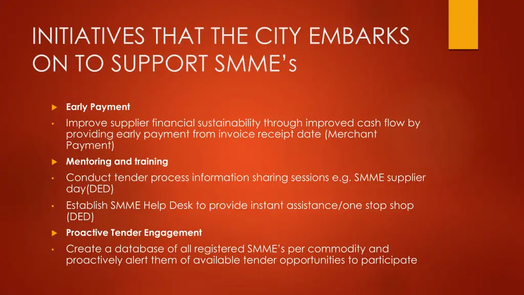 initiatives that the city embarks on to support 1