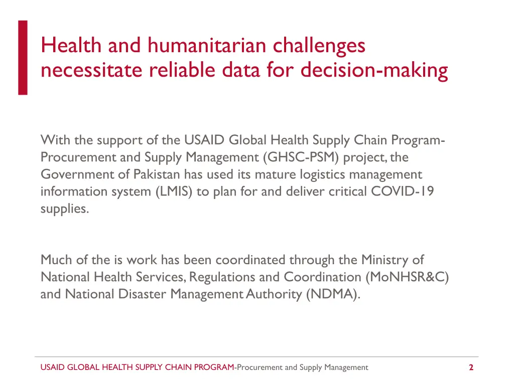 health and humanitarian challenges necessitate