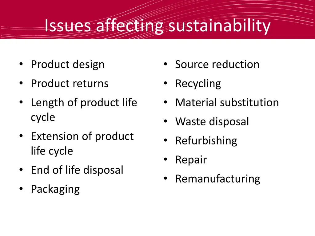 issues affecting sustainability