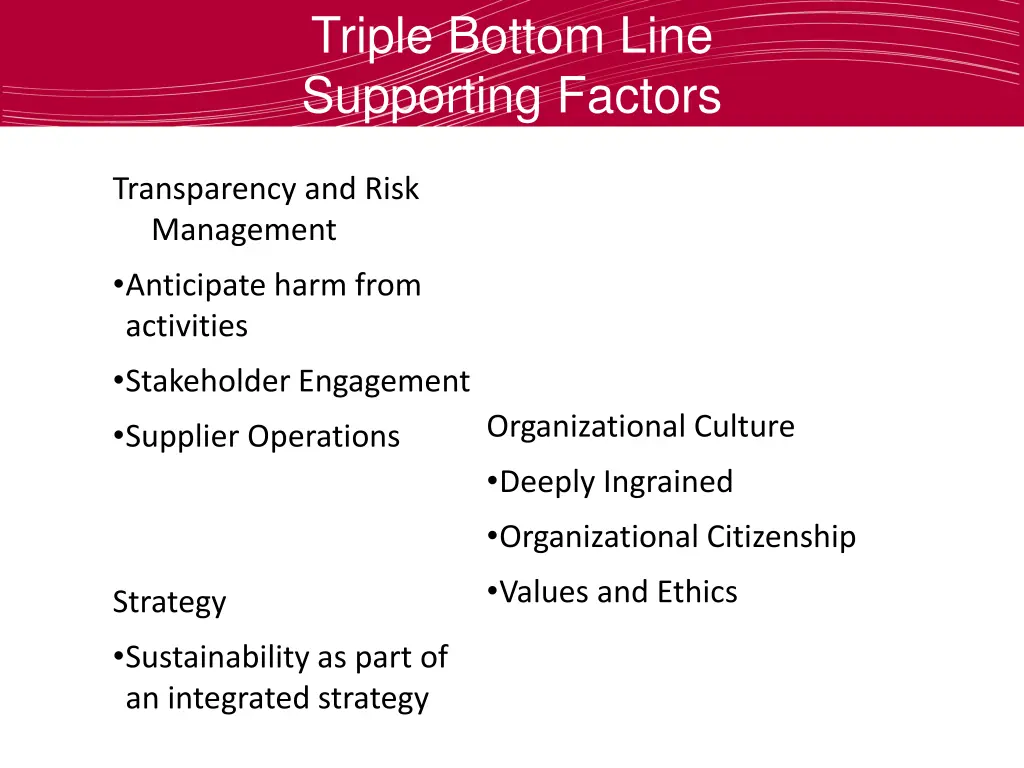 triple bottom line supporting factors