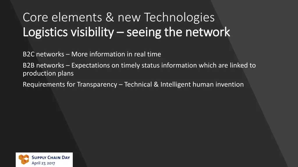 core elements new technologies logistics