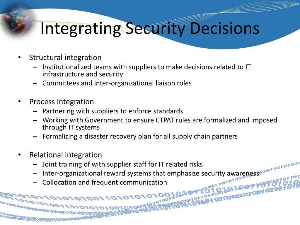 integrating security decisions