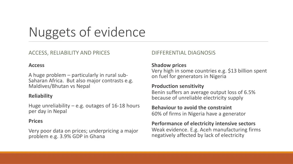 nuggets of evidence