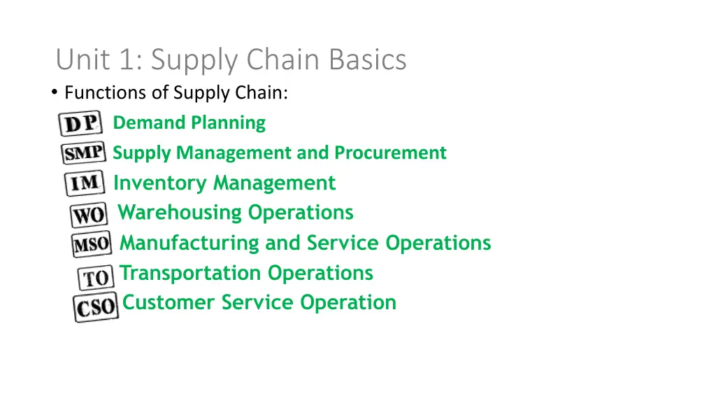 unit 1 supply chain basics functions of supply