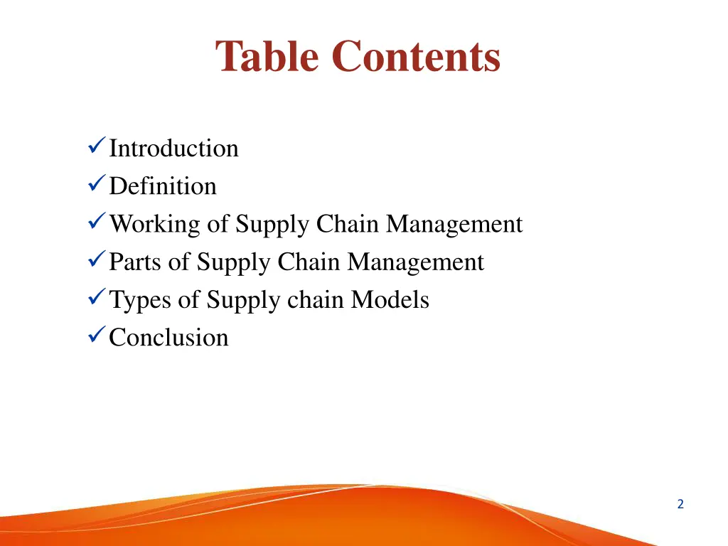 table contents